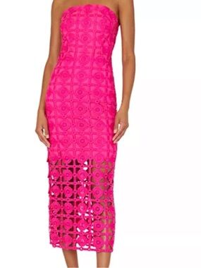 Milly | Dresses | Milly Strapless Midi Petunia Curled Lace Dress | Poshmark